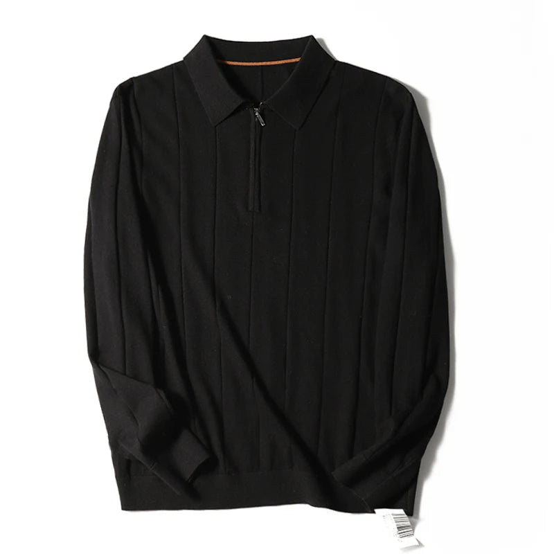 High quality, mulberry silk + cashmere autumn and winter fashion high-end knitted POLO shirt men's lapel sweater