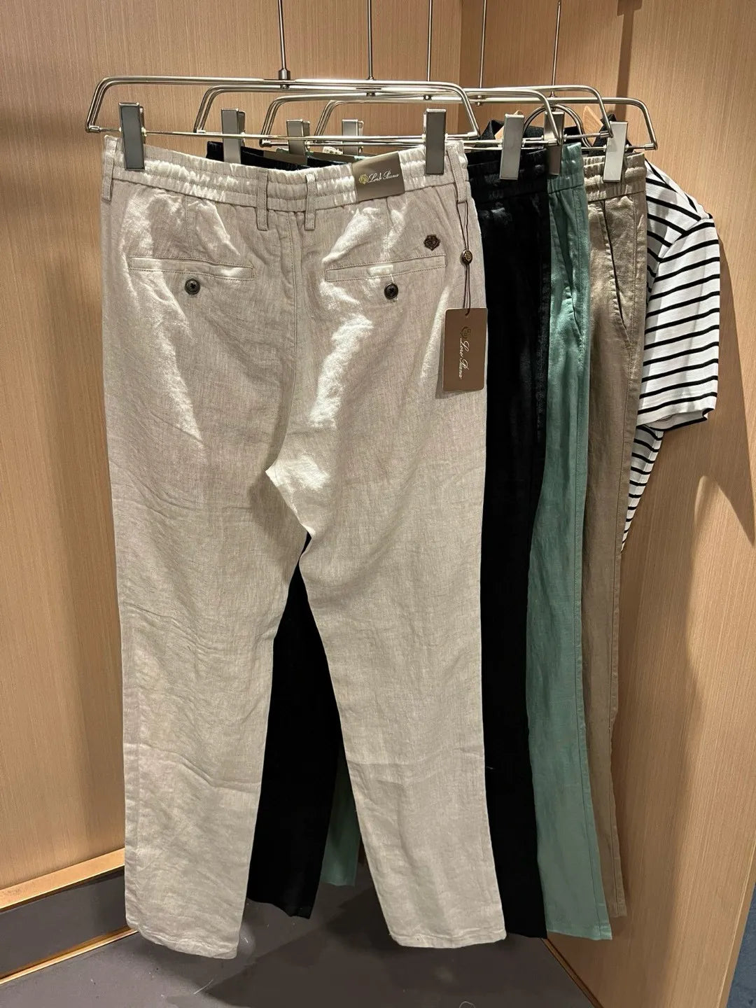 European and American light luxury LP men's summer pure linen elastic waist tether small straight casual pants