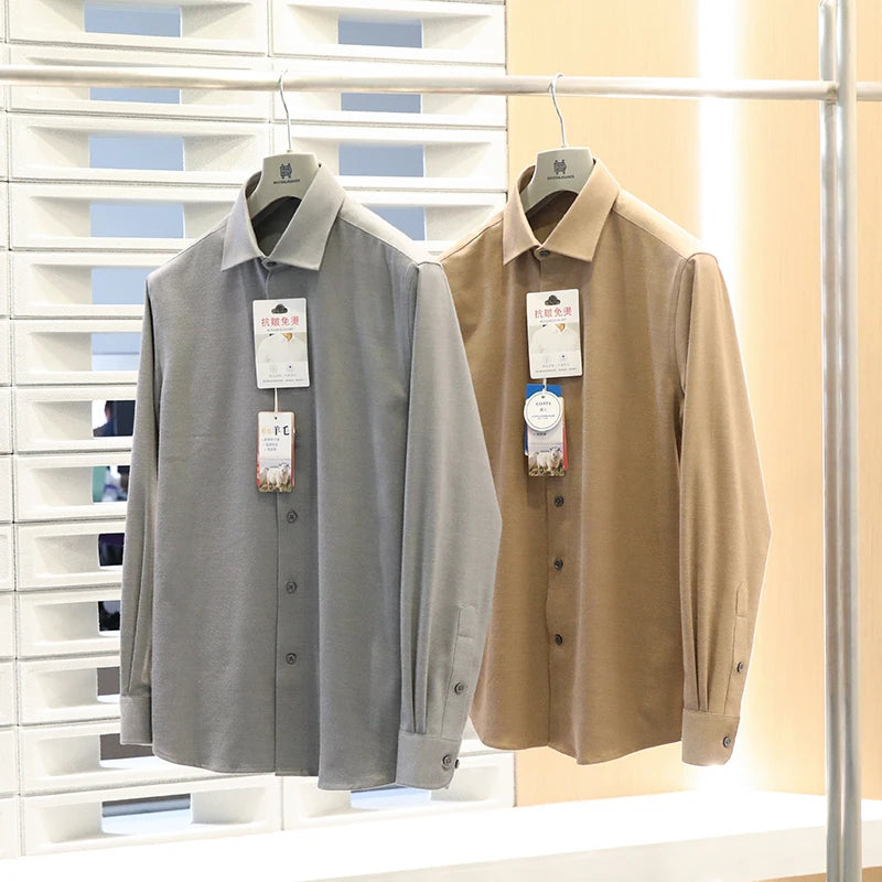 Tencel wool blend, autumn and winter fashion anti-wrinkle non-ironing long-sleeved shirt men's business casual shirt