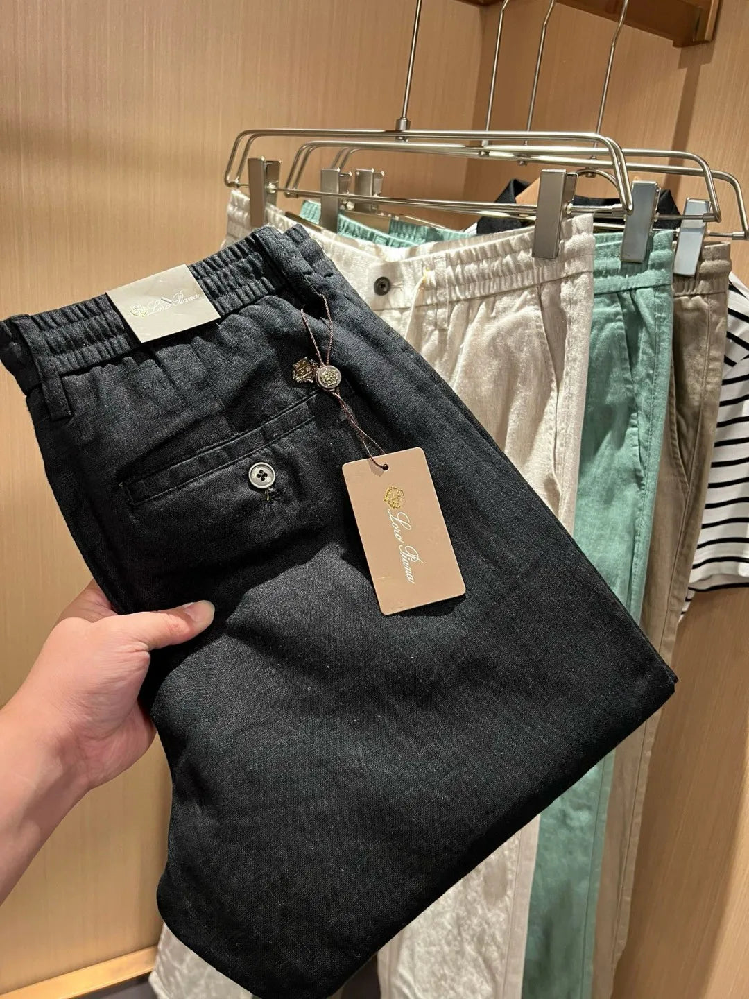 European and American light luxury LP men's summer pure linen elastic waist tether small straight casual pants