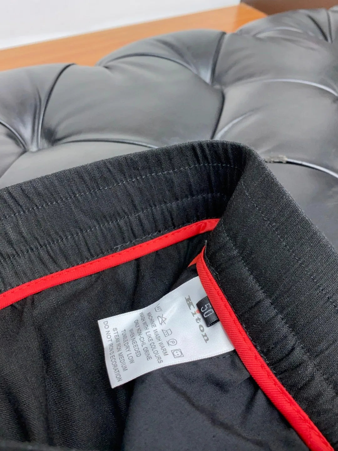 Italian Kiton cotton and linen light elastic waist tether straight casual pants
