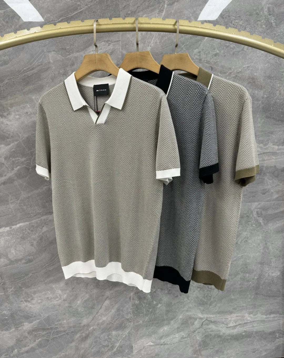 Kiton Italian European and American old money wind 25 summer lapel short-sleeved cotton blended silk business casual polo shirt