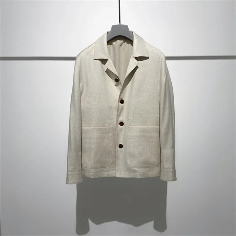 Classic old money style, high-end skin-friendly texture, breathable lapel linen tooling jacket