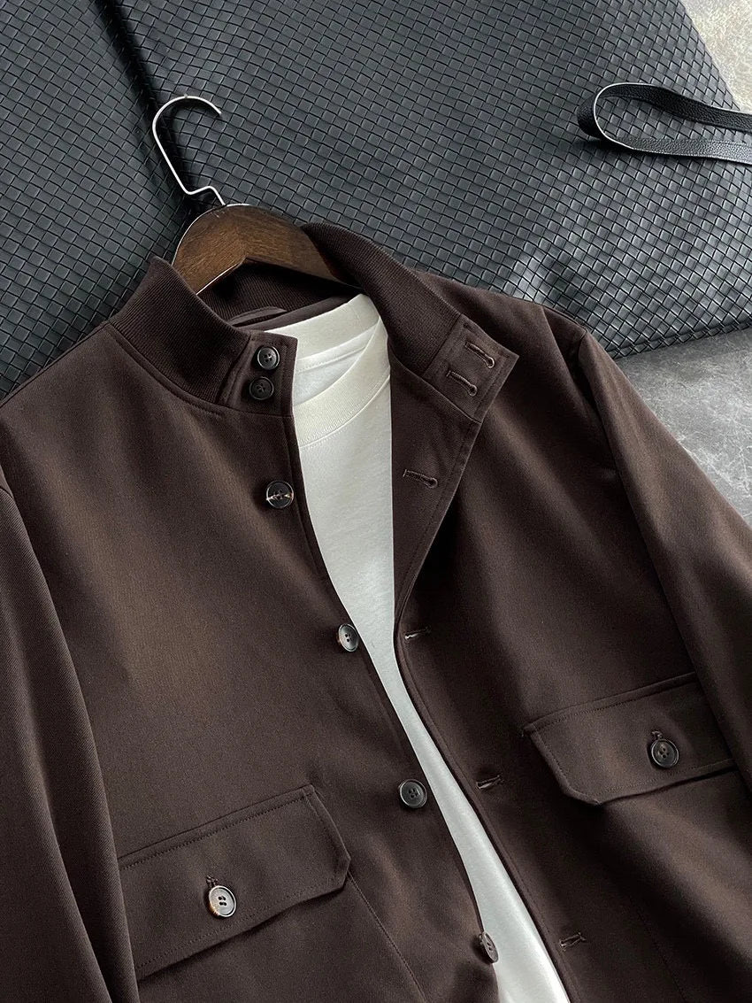 BC old money style, Lyocell wool, classic multi-pocket business casual stand-up collar jacket