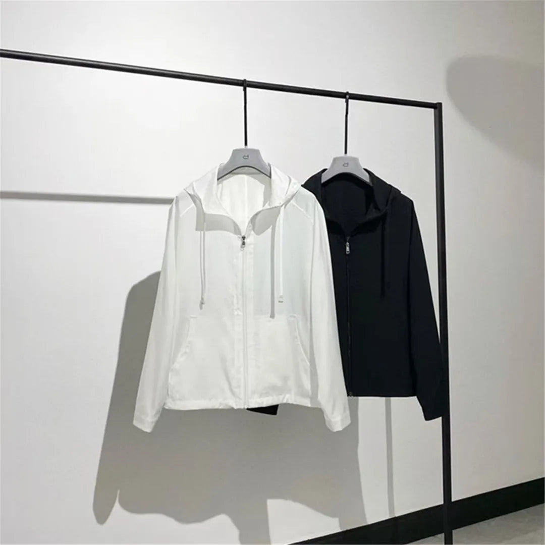 Simple and elegant premium light and breathable ultra-thin wool lyocell hooded sunscreen jacket jacket