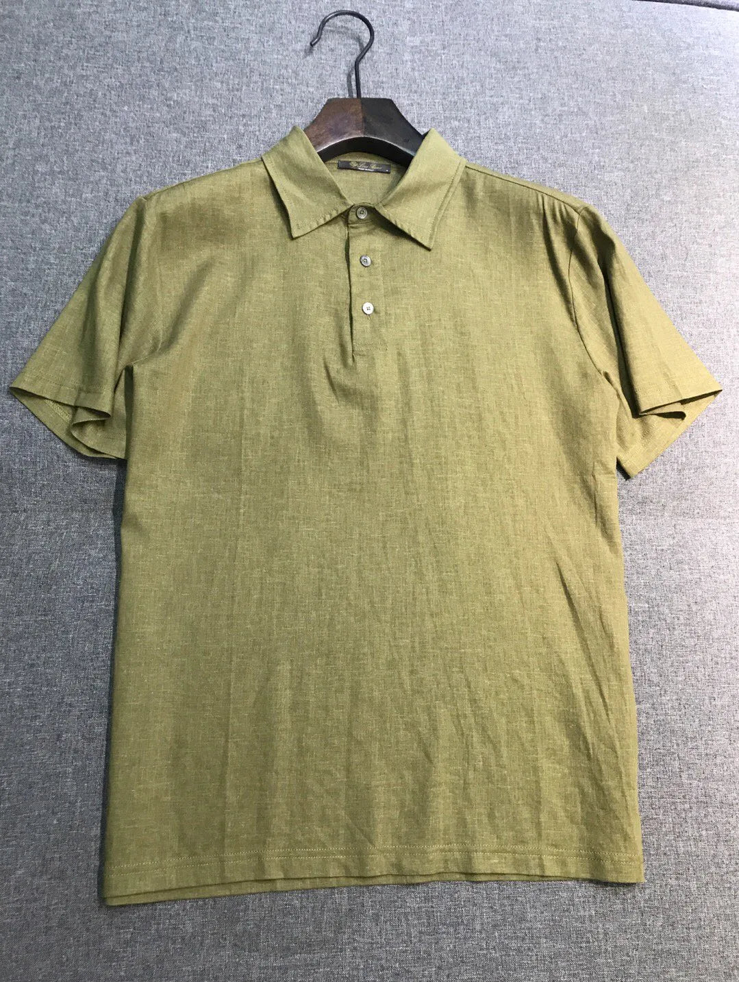 LP old money style high-quality summer collar short business casual linen polo shirt
