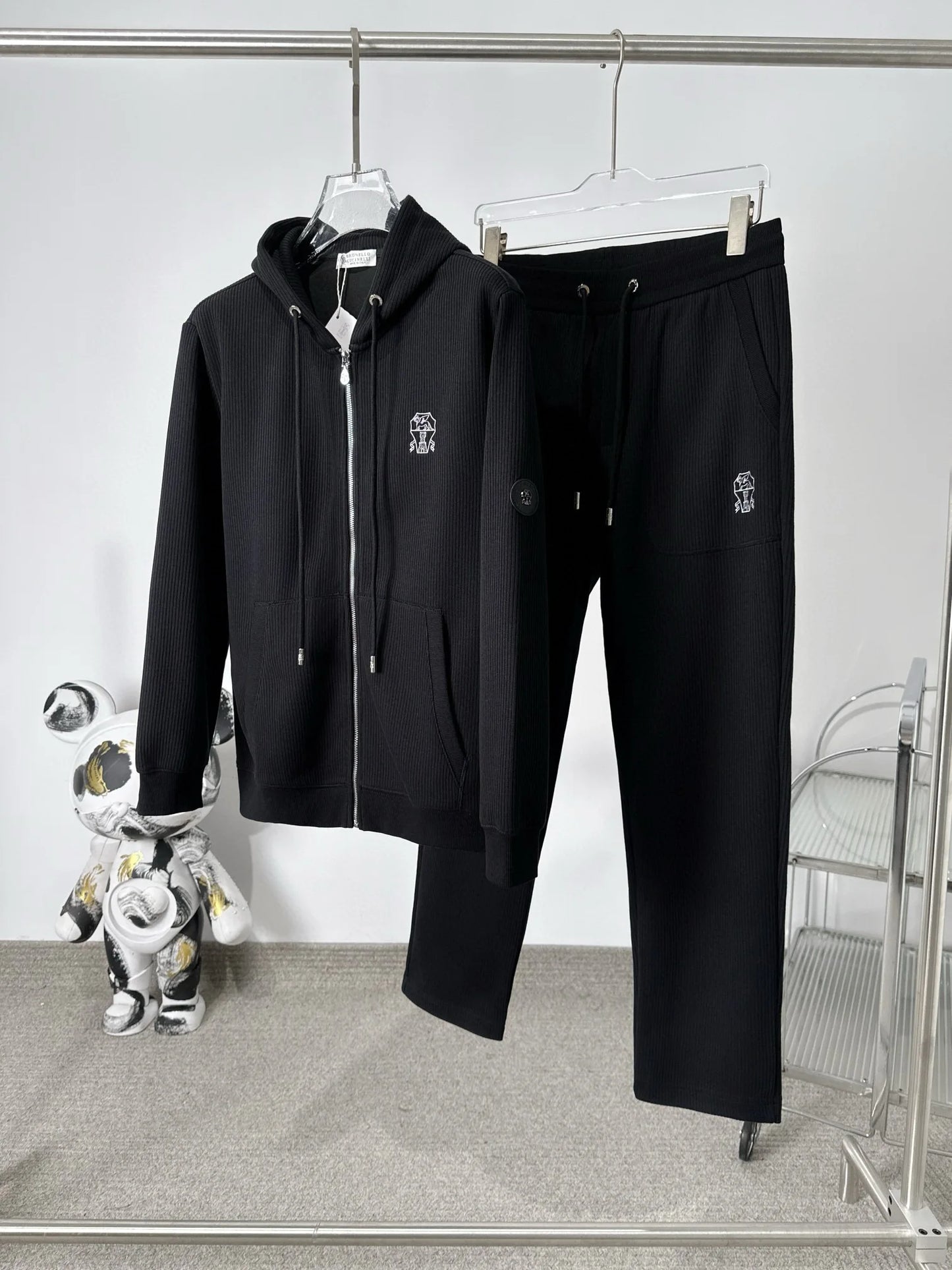 Italian BC old money style autumn and winter woven striped wrinkle resistant fabric simple sports and leisure set