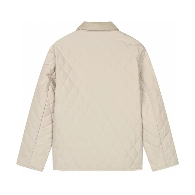 Classic LP Premium Textured Cashmere Woolen Lapel Rhombus Quilted Car Line Warm Camel Velvet Cotton Jacket