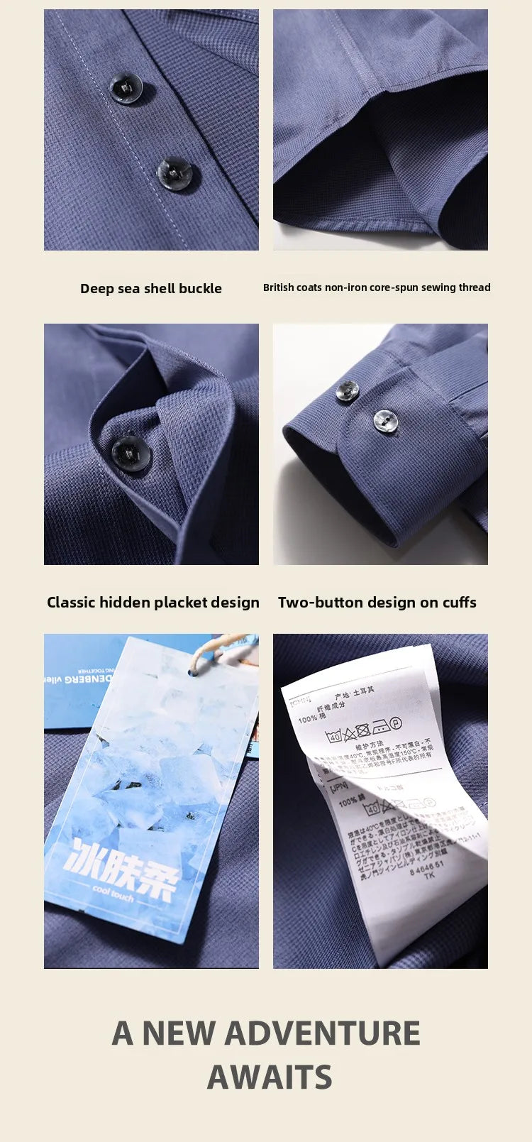 Italian luxury spring new men's business casual long-staple cotton shirt thousand bird plaid dark pattern shirt