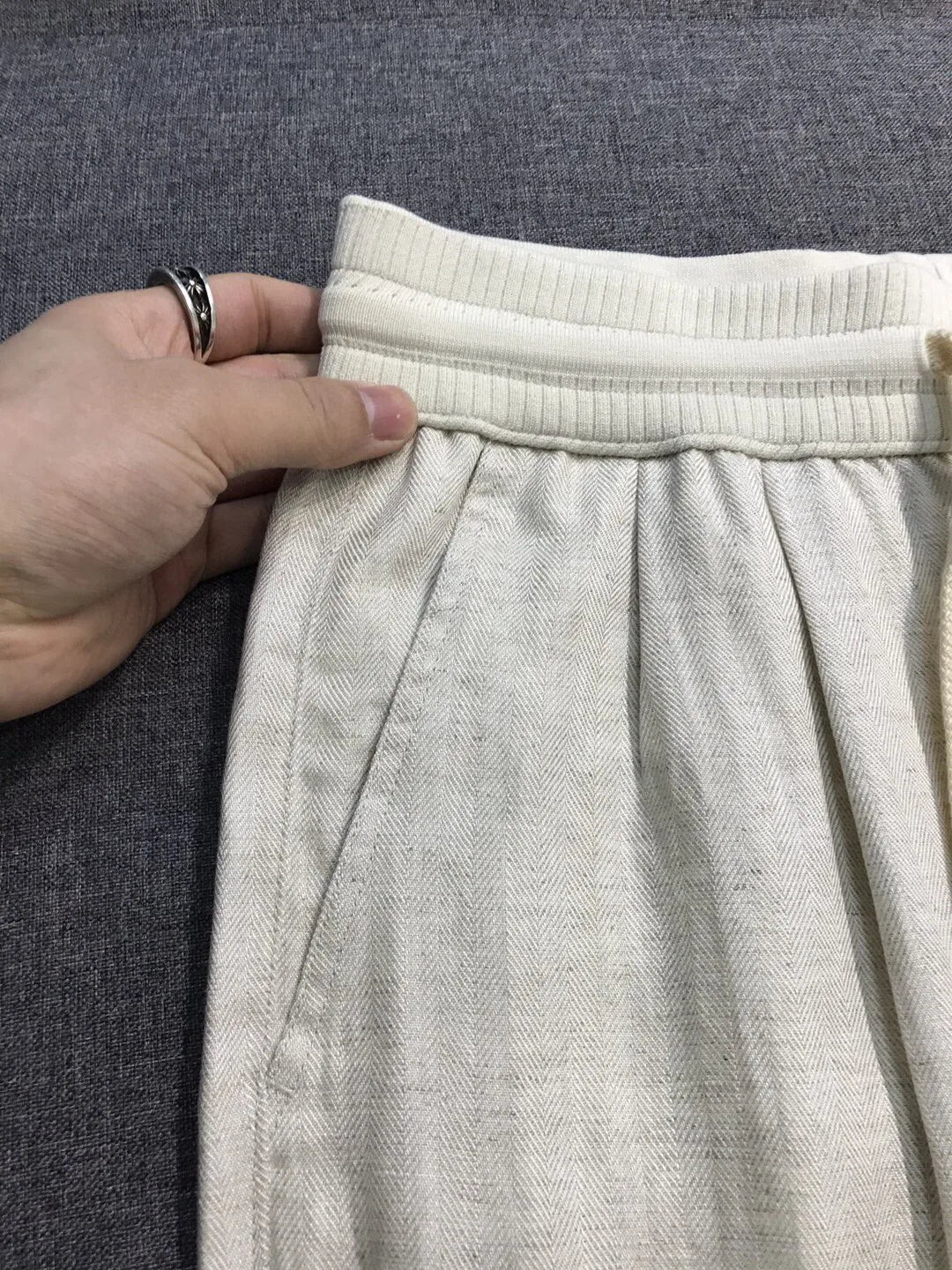 Italian LP European and American light luxury men's clothing linen Tencel elastic waist tether straight casual pants