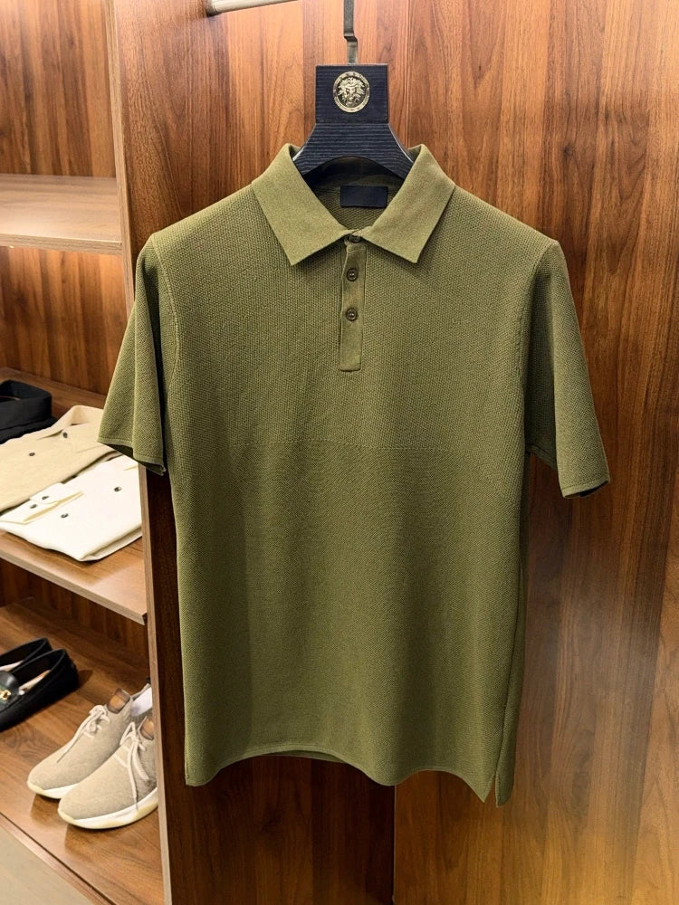 Daily versatile high-end sense, mesh elastic and breathable, business casual lapel polo shirt short-sleeved T-shirt men's summer