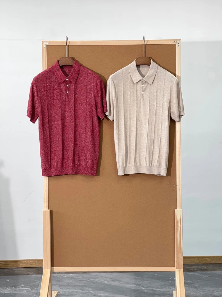 Low key and high texture, Lyocell wool blended LP knitted sweater casual lapel short-sleeved T-shirt polo shirt