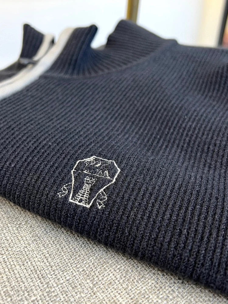 Italy BC new cashmere fabric contrasting zipper stand up collar fashionable casual men's knitted jacket