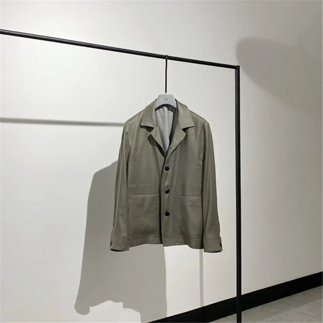 Classic old money style, high-end skin-friendly texture, breathable lapel linen tooling jacket