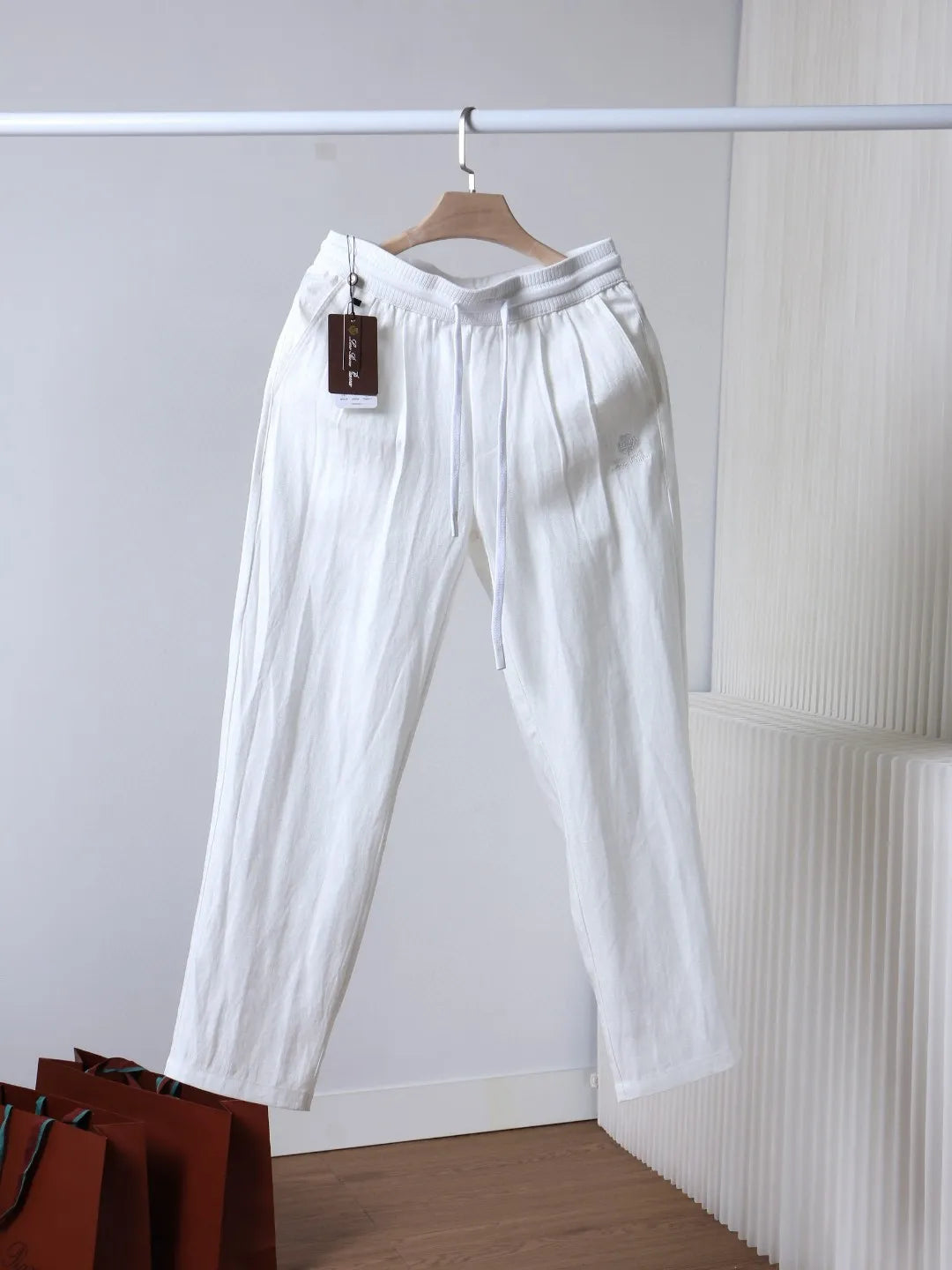 Italian LP old money style simple summer Tencel linen straight tube drawstring elastic waist casual pants
