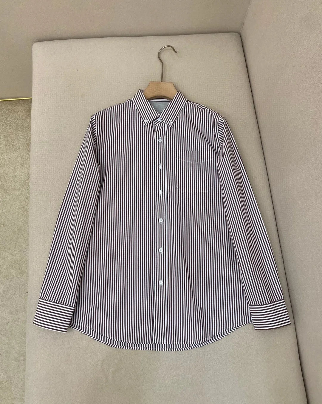 Italian old money style light luxury 25 summer pure cotton shirt business simple casual long sleeved striped shirt