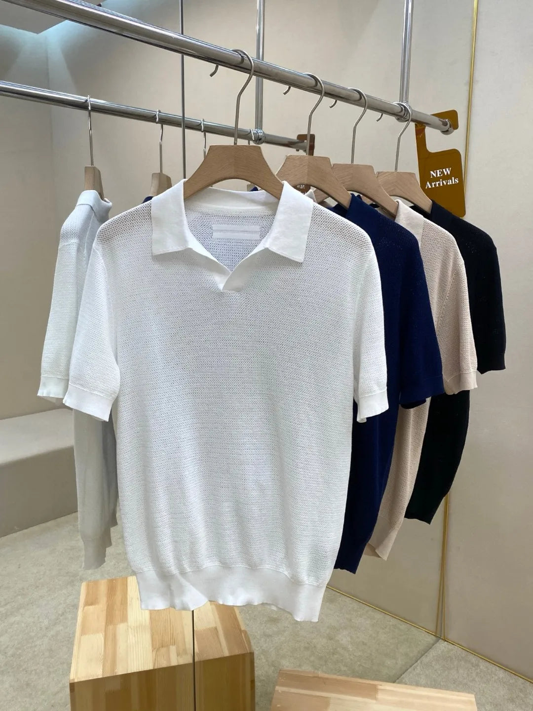 Italian old money style luxury high version 25 summer pure cotton hollow collar short sleeved polo shirt