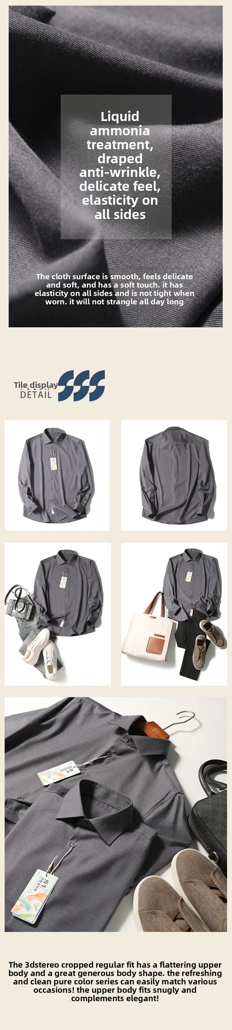ZZ Italian Luxury, Spring and Autumn Business Casual Long Sleeve Shirt Men's Easy Care Bottom Shirt