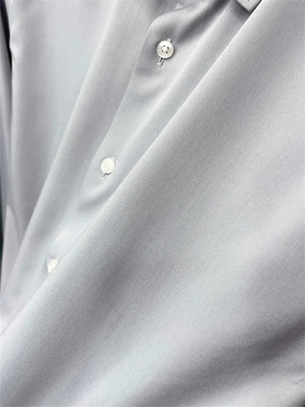 Business casual silky bamboo fiber fabric, comfortable and skin-friendly square neck long-sleeved shirt in spring and summer