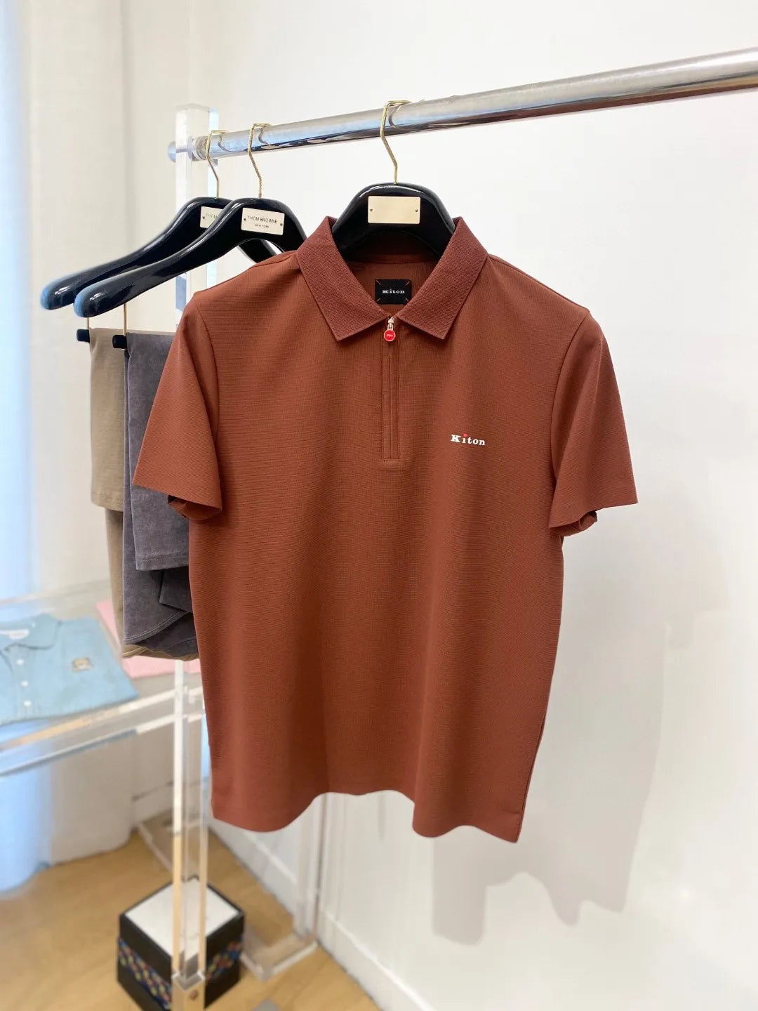 Kiton Men's 2025 Spring and Summer New Kiton Little Red Dot Lapel Business Casual Short Sleeve POLO Shirt