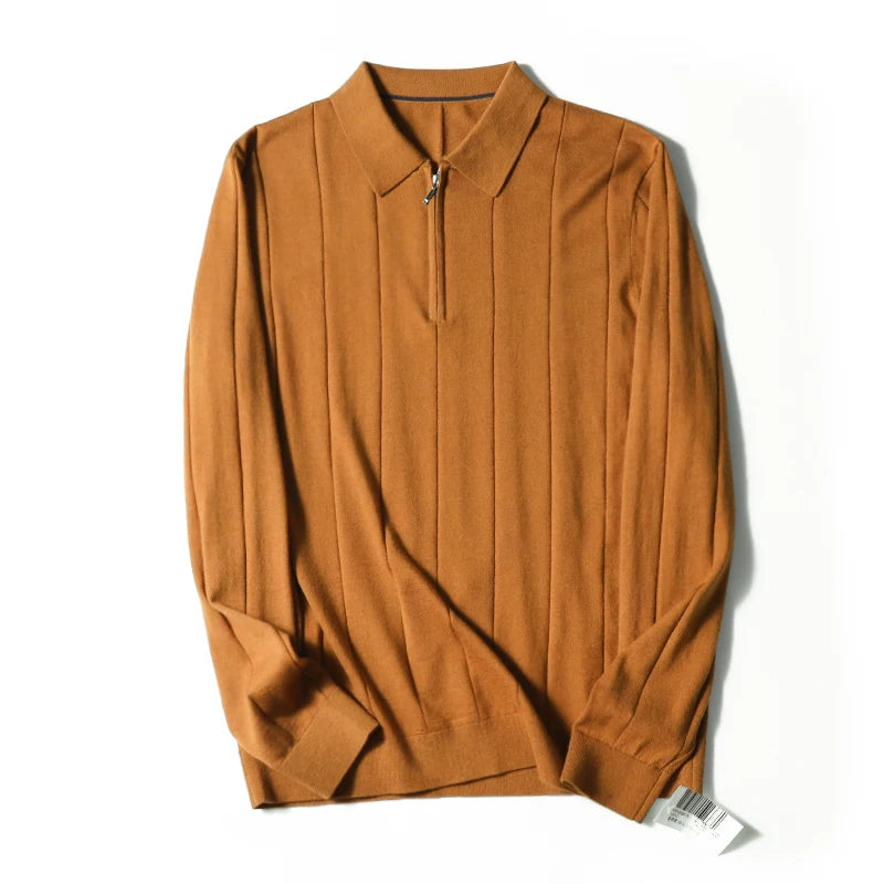 High quality, mulberry silk + cashmere autumn and winter fashion high-end knitted POLO shirt men's lapel sweater