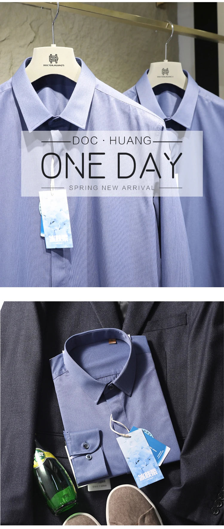 Italian luxury spring new men's business casual long-staple cotton shirt thousand bird plaid dark pattern shirt
