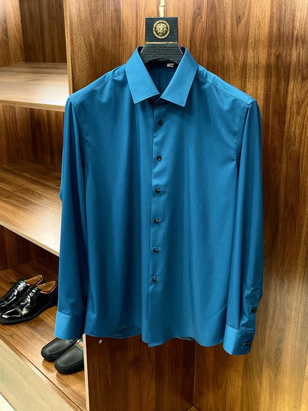 Business casual silky bamboo fiber fabric, comfortable and skin-friendly square neck long-sleeved shirt in spring and summer