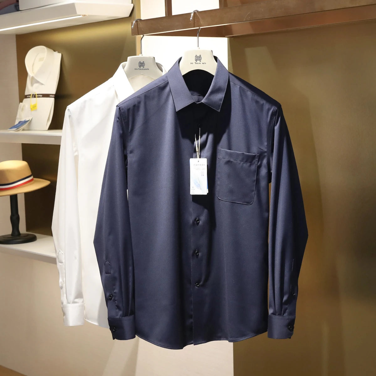 Italian luxury, spring new men's light business drape anti-wrinkle elastic long-sleeved shirt bottoming top