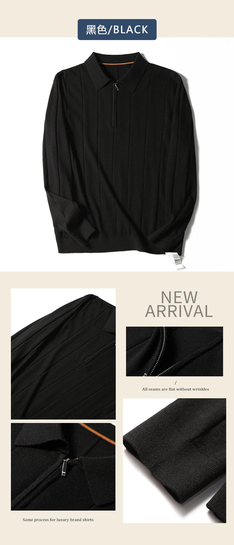 High quality, mulberry silk + cashmere autumn and winter fashion high-end knitted POLO shirt men's lapel sweater