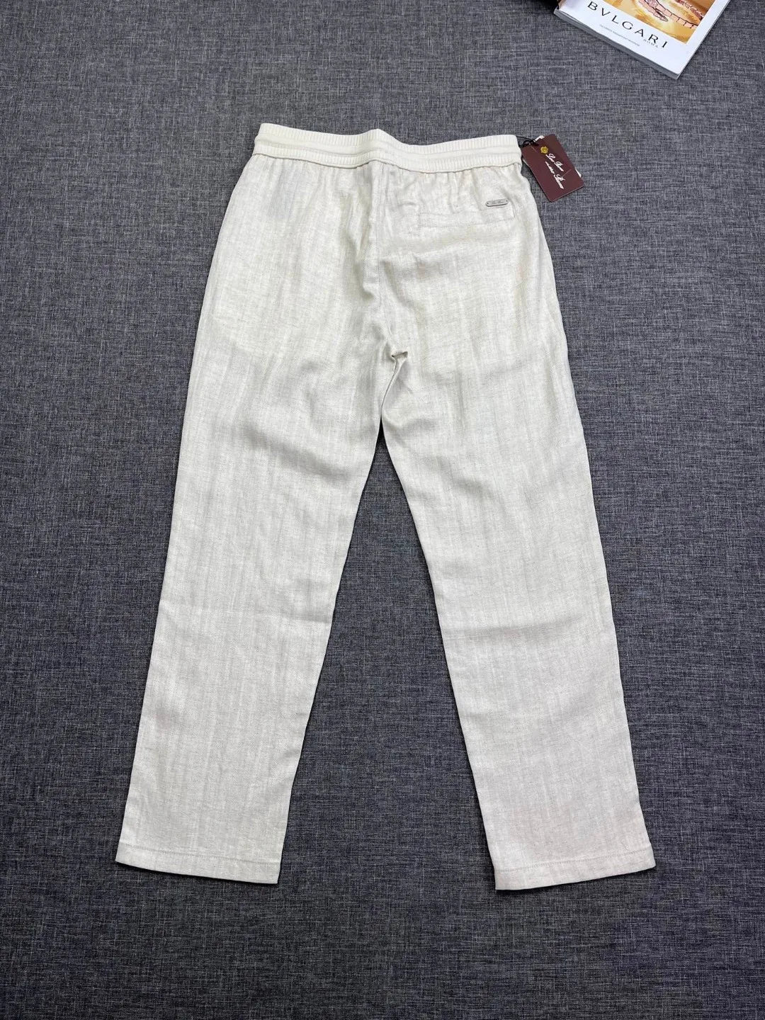 Italian old money style European and American light luxury linen Tencel elastic waist tether straight casual pants