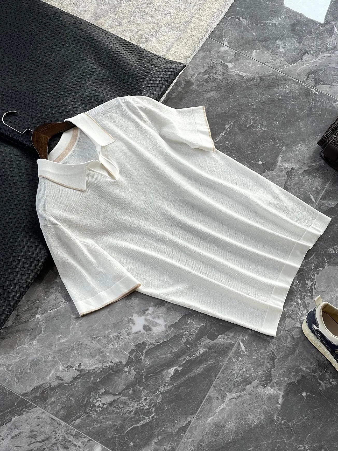 High-luxury business commuting, Lyocell + mulberry silk, simple elastic knitted casual lapel short-sleeved polo shirt