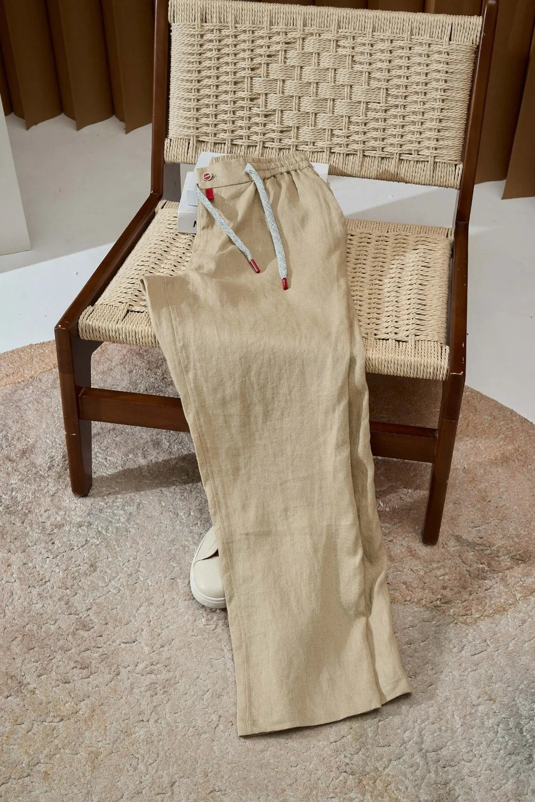 Italian Kiton vintage style summer linen elastic waist straight leg casual pants