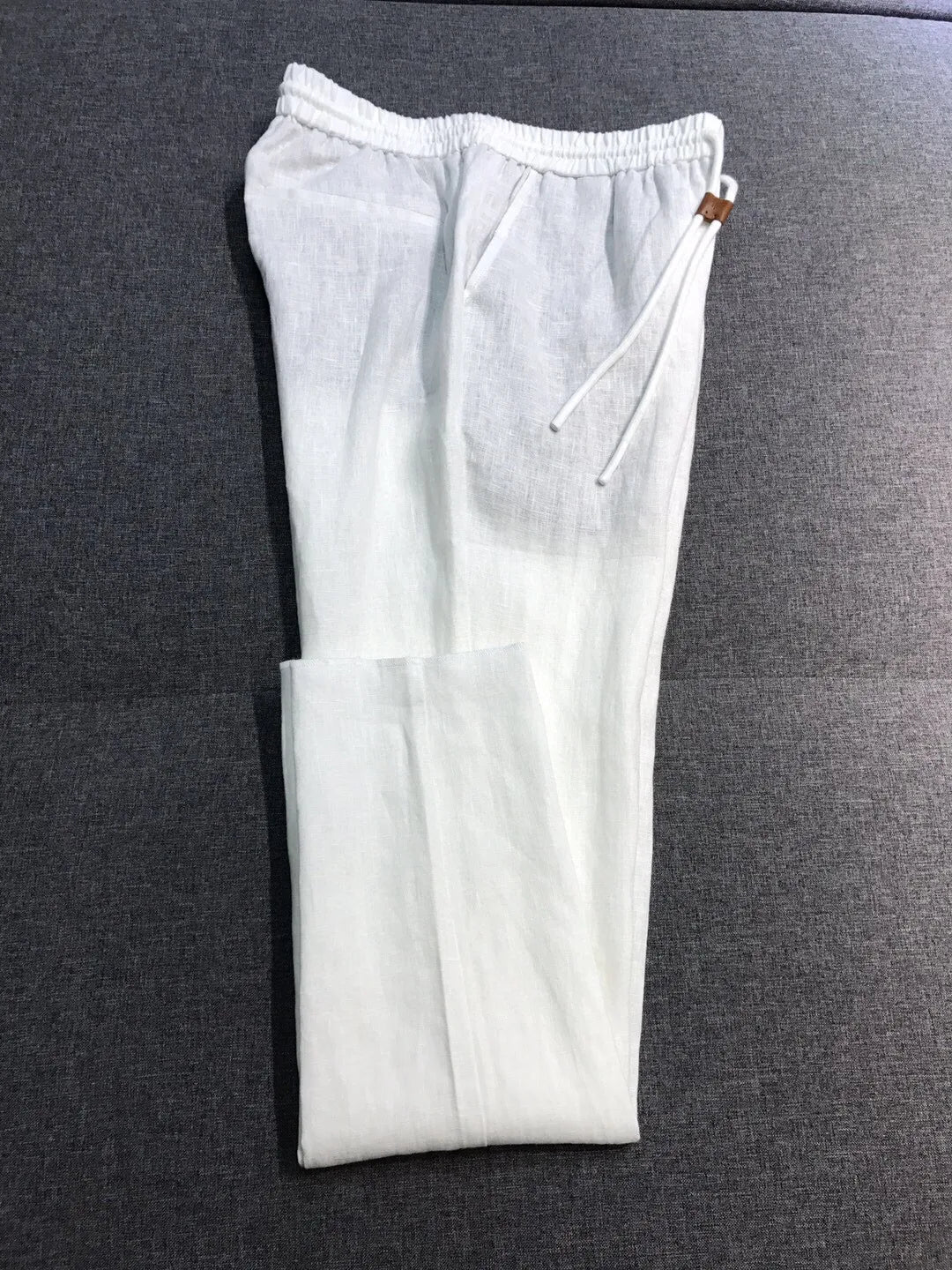 LP old money style light luxury summer pure linen elastic waist tied rope small straight leg casual pants