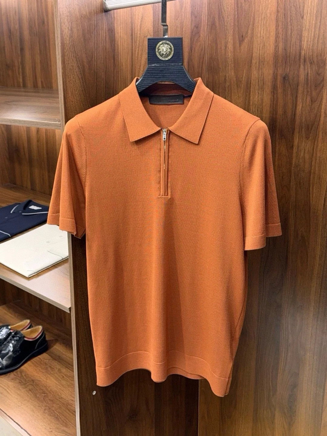 Italian old money style men's summer mulberry silk mixed lyocell lapel half zipper business casual short-sleeved polo shirt