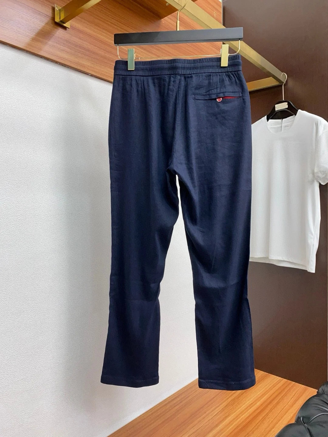 Italian Kiton cotton and linen light elastic waist tether straight casual pants