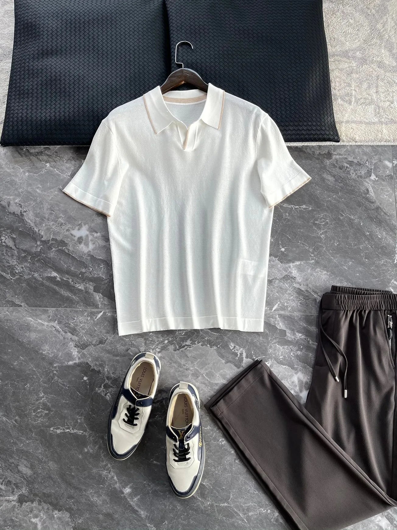 High-luxury business commuting, Lyocell + mulberry silk, simple elastic knitted casual lapel short-sleeved polo shirt