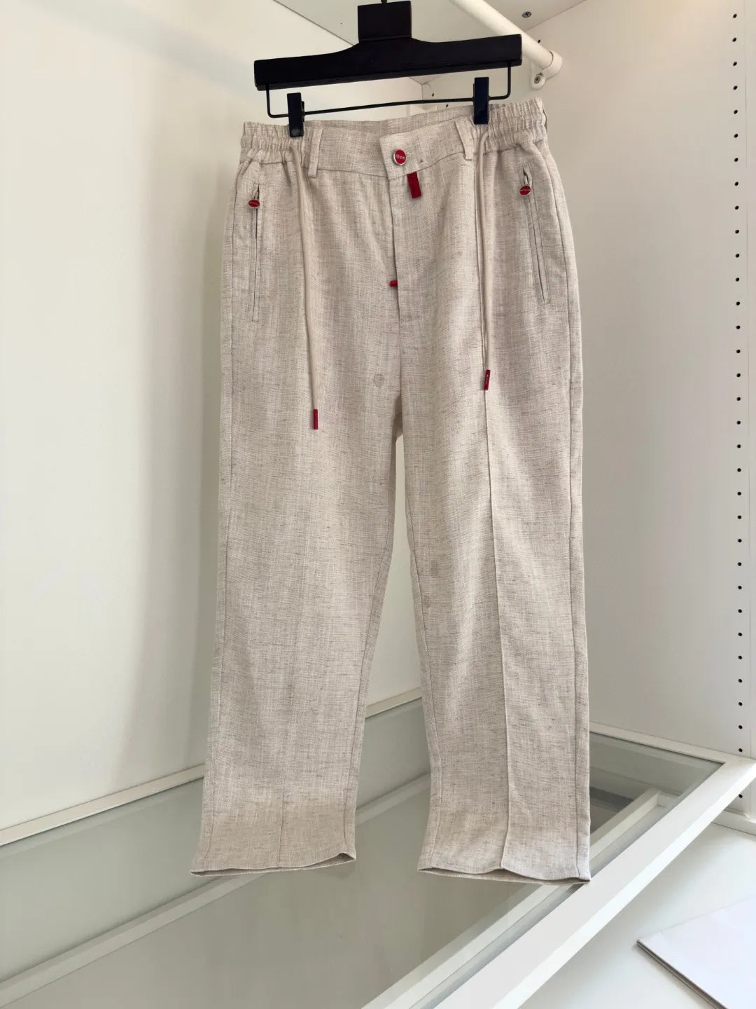Italian Kiton vintage style summer high version elastic waist straight leg linen casual pants
