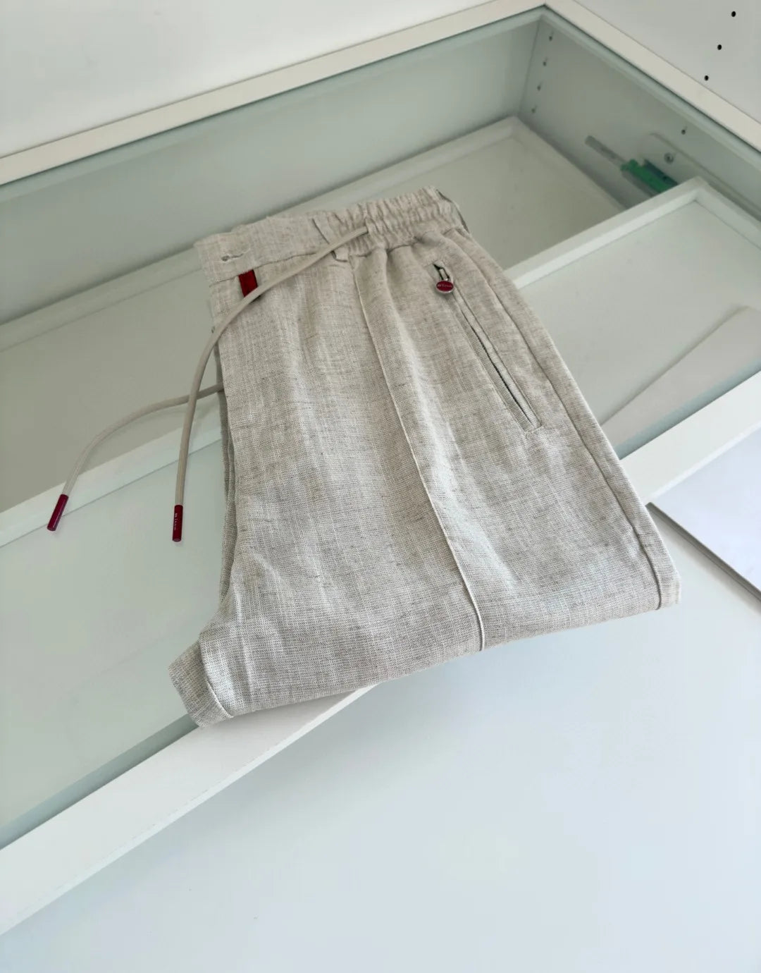 Italian Kiton vintage style summer high version elastic waist straight leg linen casual pants