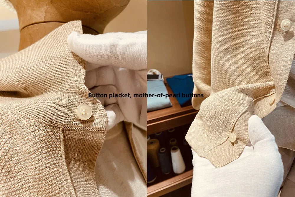 Autumn and winter business high-end mulberry silk long-sleeved shirt men's wool knitted cardigan sweater