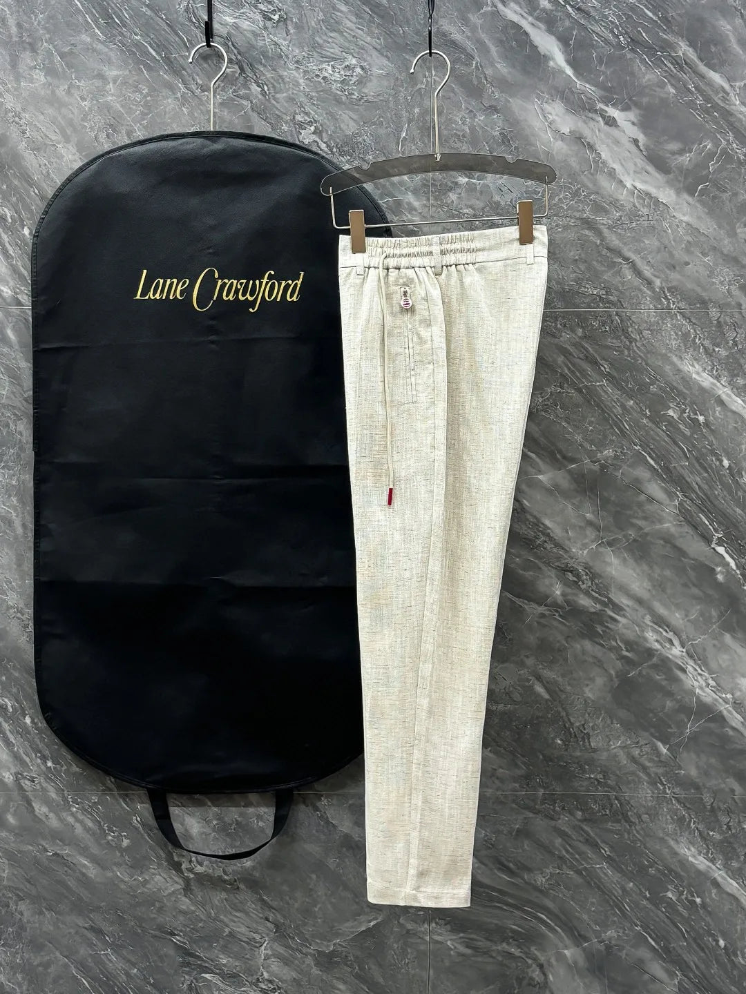 Kiton summer simple and versatile elastic waistband tied rope straight tube linen casual pants