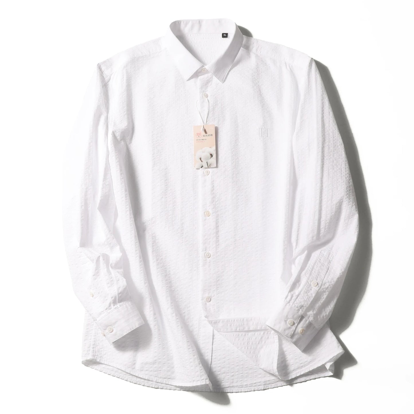 2025 spring and summer new men's high-end white light luxury temperament seersucker cotton long-sleeved shirt 1035