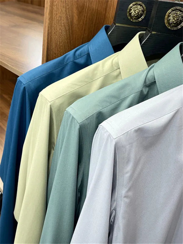 Business casual silky bamboo fiber fabric, comfortable and skin-friendly square neck long-sleeved shirt in spring and summer