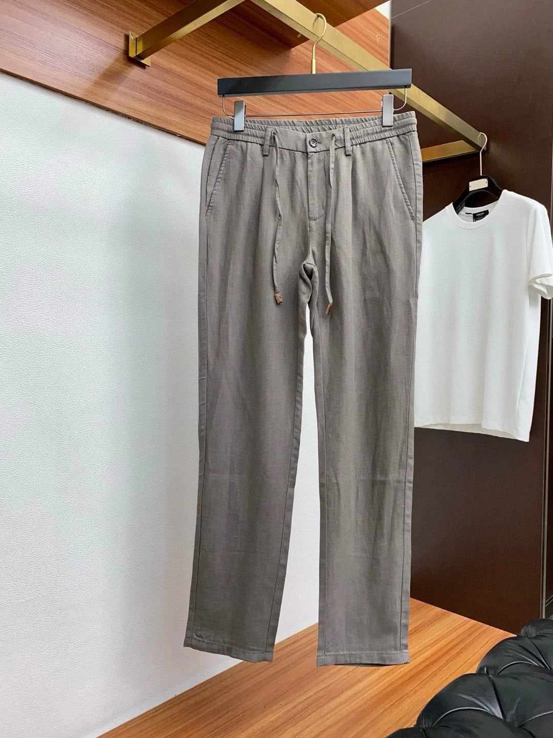 Italian LP old money style business minimalist elastic waist small straight tube linen casual pants