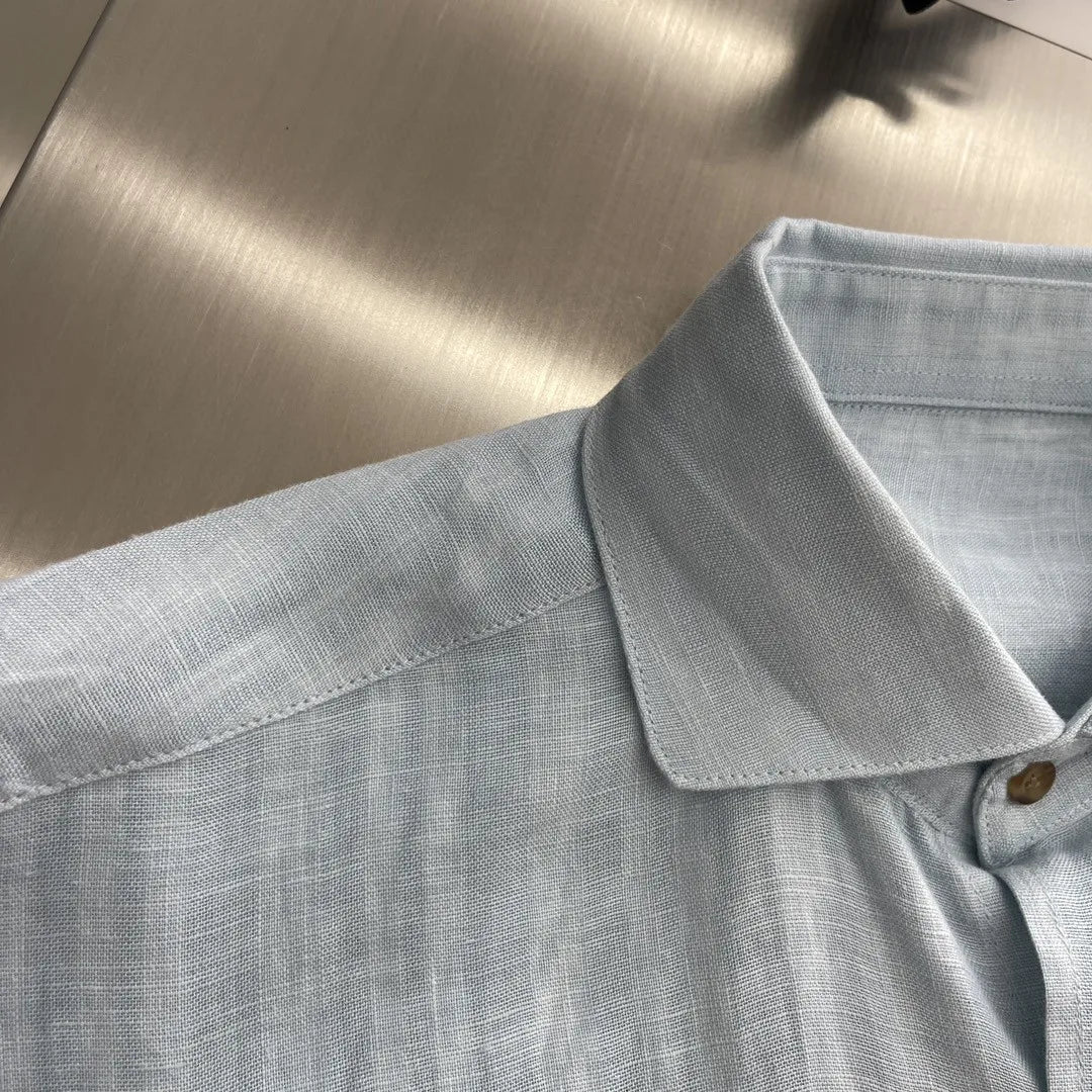 Kiton summer 2025 new cotton and linen blend fabric dark pattern texture fashion casual men's long-sleeved shirt