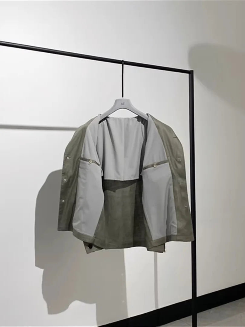 Classic old money style, high-end skin-friendly texture, breathable lapel linen tooling jacket