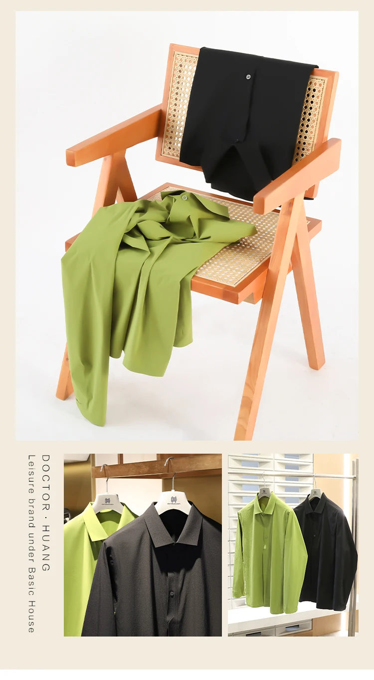 2025 Spring and Autumn New Men's Outdoor Functional Wind City Business Leisure Press Glue Non-ironing Long Sleeve Shirt