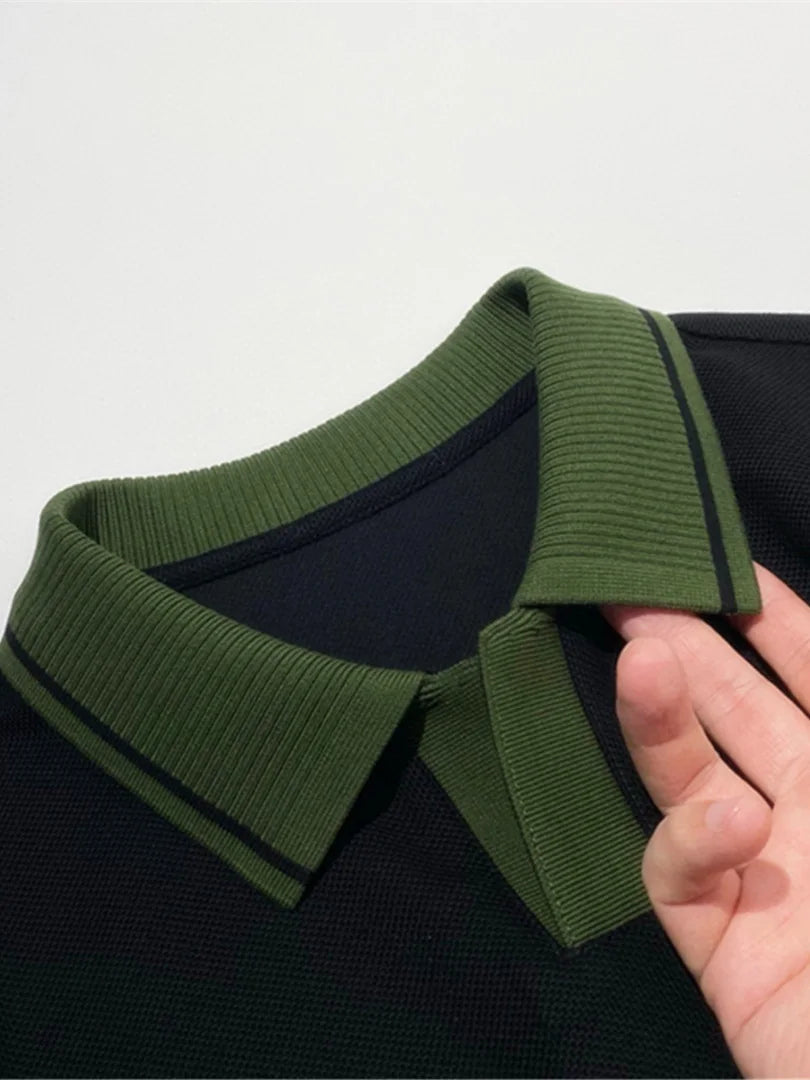 Contrast Color Design Business Casual 100% Cotton High Texture Lapel Short Sleeve T-Shirt Polo Shirt