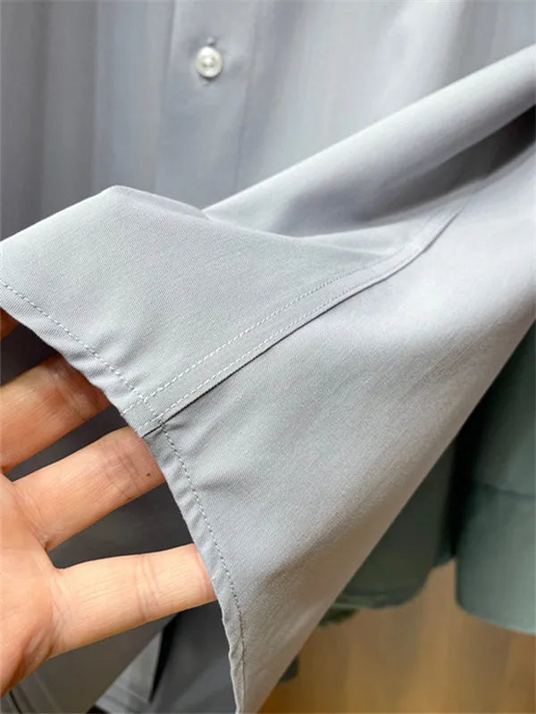 Business casual silky bamboo fiber fabric, comfortable and skin-friendly square neck long-sleeved shirt in spring and summer