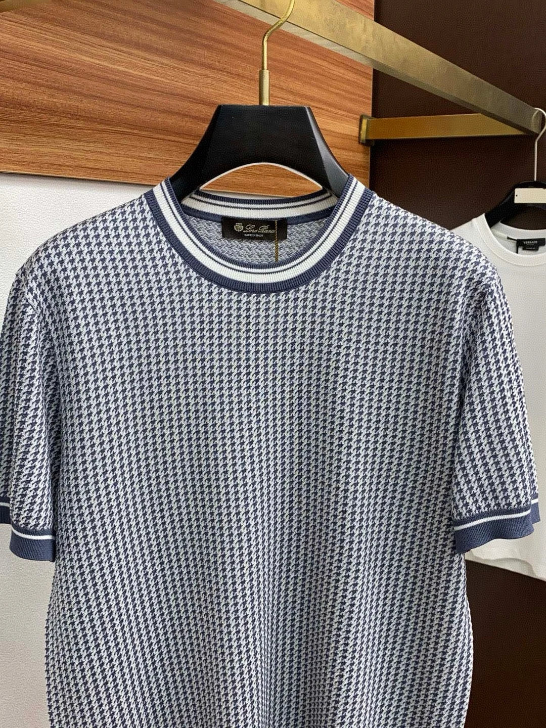 Italian LP Old Money Style 25 Spring/Summer Thousand Bird Pattern Knitted Cotton Blended Round Neck Casual Short Sleeve T-shirt
