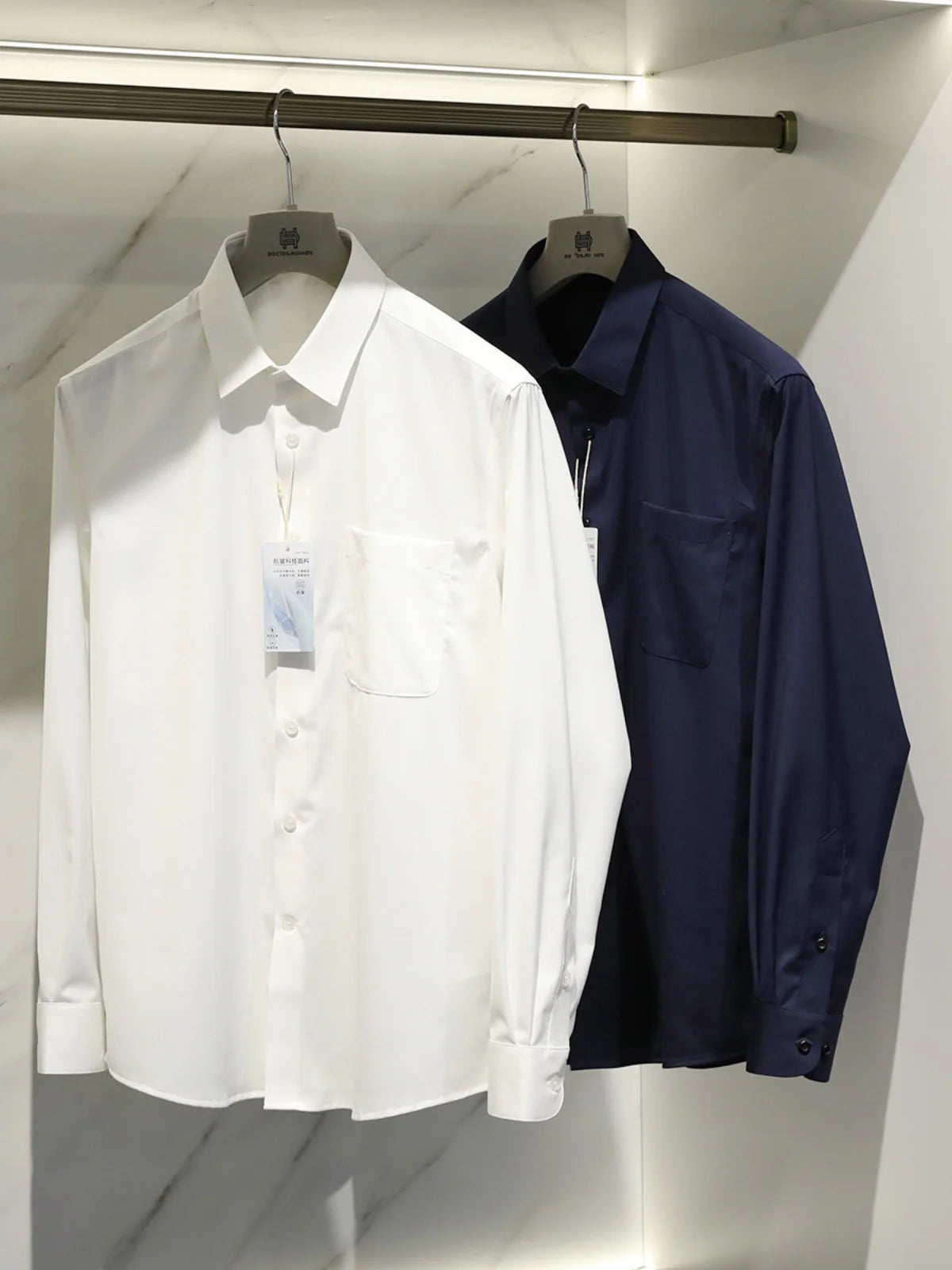 Italian luxury, spring new men's light business drape anti-wrinkle elastic long-sleeved shirt bottoming top